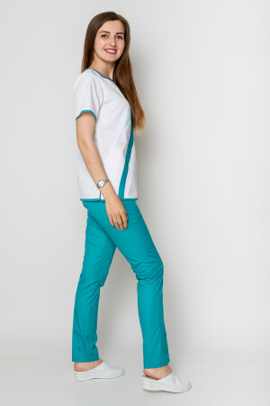 Медицинский костюм Айс+Бр. зауженные. COTTON. Белый + карибы + ментол / карибы (5410054) фото 3
