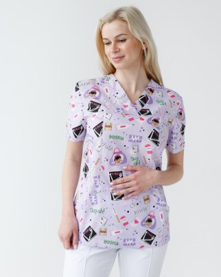 Медицинский костюм с принтом женский Топаз Laboratory white/purple 137-324-775  (6613277) фото 3