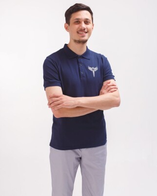 Medical polo men's blue embroidered Caduceus 148-322-836 (6613769) фото 6