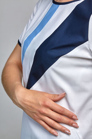 Медицинский костюм Айс+Брюки зауженные. COTTON. Белый + темно-синий + голубой / темно-синий (544709) фото 13