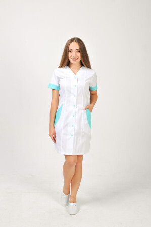 Халат медицинский Гармония. COTTON. Белый + ментол (отделка) (544797) фото 1