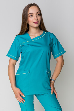 Медичний костюм Монік+ Бр. завужені. COTTON. Кариби + салат (кант) (5410149) фото 9