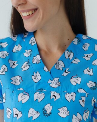 Medical shirt women's Topaz print Dentist blue 126-376-776 (6613541) фото 3