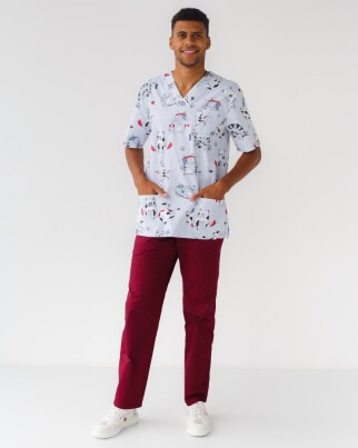 Medical suit with print men's Granite sport cats marsala/gray 130-326-770 (6613690) фото 7