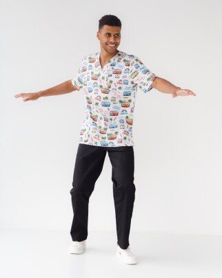 Медичний костюм із принтом чоловічий Граніт Літній вайб чорний/білий 131-321-813 (6613728) фото 1