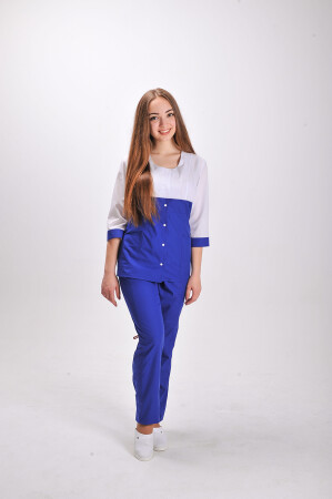 Костюм медичний Роуз+Бр. завужені. COTTON. Білий / електрик (544702) фото 1