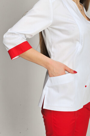 Костюм медицинский Стрелка+ Бр. зауженные. COTTON. Белый / красный (544677) фото 4