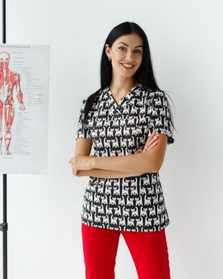 Медицинский костюм с принтом женский Топаз Cats black/red 138-341-568 (6613252) фото 3