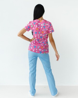 Медицинский костюм с принтом женский Топаз Teeth pink/blue 138-337-623 (6613256) фото 2