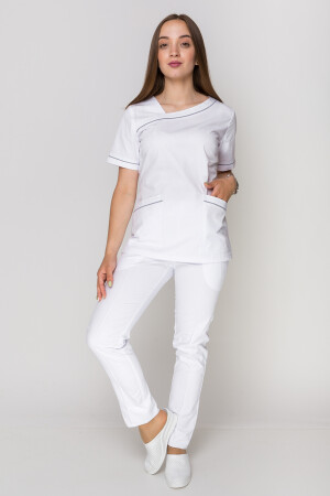 Костюм медицинский Моник+ Бр. зауженные. COTTON. Белый + дым (кант) (5410146) фото 1