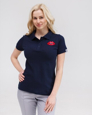 Medical Polo for women blue embroidered Lips 147-322-635 (6613389) фото 5