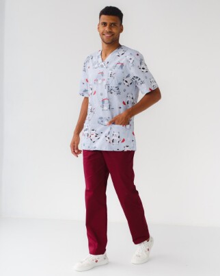Medical suit with print men's Granite sport cats marsala/gray 130-326-770 (6613690) фото 1