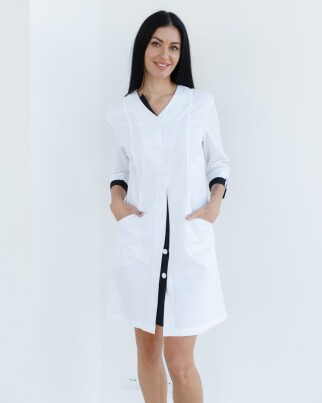 Medical gown women's Olivia buttoned white-black 159-347-677 (6613587) фото 2