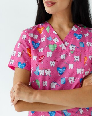 Медицинский костюм с принтом женский Топаз Teeth pink/blue 138-337-623 (6613256) фото 8