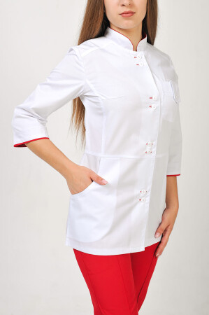 Костюм медицинский Рубина+ Бр. зауженные. COTTON. Белый / красный (544693) фото 3