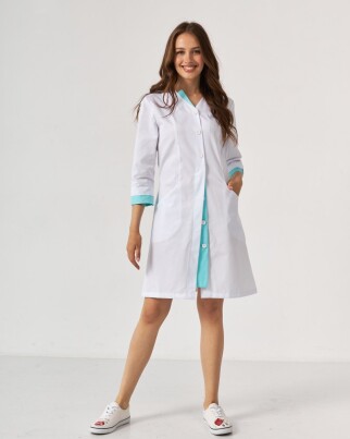 Medical gown women's Olivia buttoned white-menthol 159-464-677 (6613593) фото 4