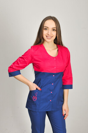 Костюм медицинский Роуз+ Бр. зауженные. COTTON. Малина / темно-синий / вышивка (544662) фото 3