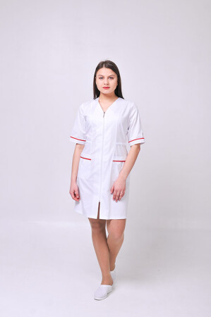 Женский медицинский халат Лия COTTON Белый + красный (отделка) (544770) фото 2