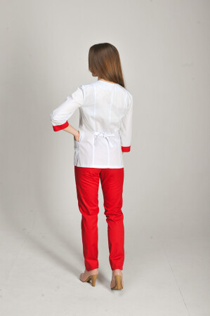 Костюм медицинский Стрелка+ Бр. зауженные. COTTON. Белый / красный (544677) фото 6