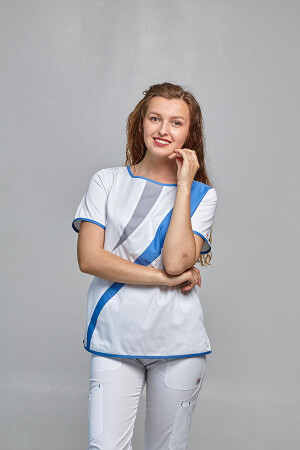 Медицинский костюм Айс+Бр. Вирджиния. COTTON. Белый + полис + светло-серый / белый (544713) фото 7