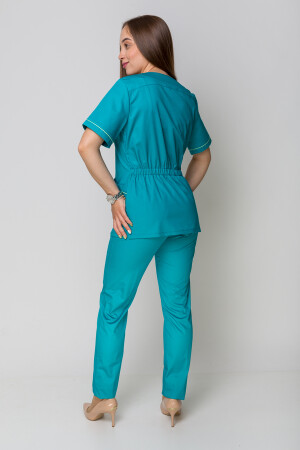 Медичний костюм Монік+ Бр. завужені. COTTON. Кариби + салат (кант) (5410149) фото 5