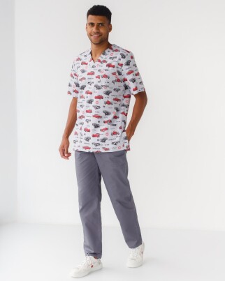 Медицинский костюм с принтом мужской Гранит Мото серый/белый 131-408-805 (6613725) фото 1