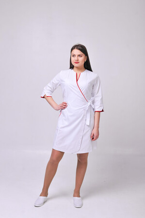 Dressing gown Venice. COTTON. White + red (trim) (544764) фото 2