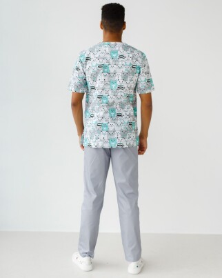 Медицинский костюм с принтом мужской Гранит Коты серый  131-408-644 (6613709) фото 2