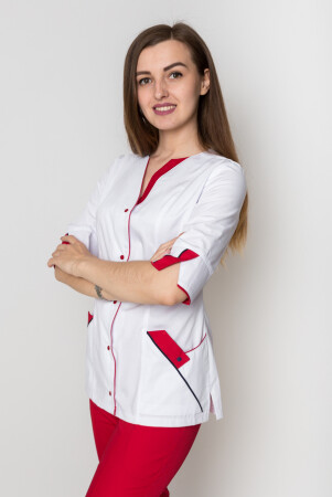 Костюм медицинский женский Кристина+Бр. зауженные. COTTON. Белый / красный (5410104) фото 2