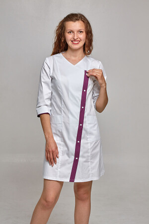 Cleopatra dressing gown. COTTON. White + aubergine (trim) (544813) фото 2