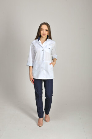 Костюм медицинский Рубина+ Бр. зауженные. COTTON. Белый / темно-синий (544657) фото 2
