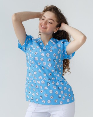 Медицинский костюм с принтом женский Топаз Dentist blue/white 137-324-776 (6613278) фото 3