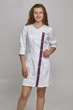 Cleopatra dressing gown. COTTON. White + aubergine (trim) (544813) фото 3