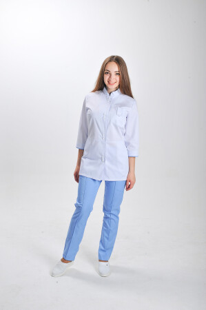 Костюм медицинский Рубина+ Бр. зауженные. COTTON. Белый / голубой (544704) фото 1