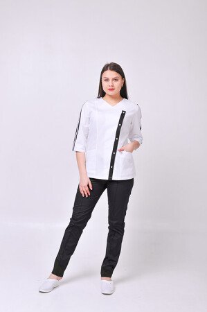 Костюм медицинский Клеопатра+ Бр. зауженные. COTTON. Белый / черный (544637) фото 1