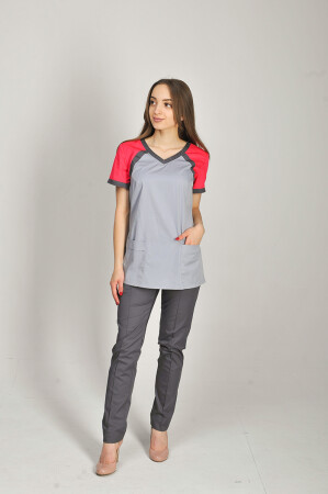 Костюм медичний Колібрі+ Бр. завужені. COTTON. Дим / корал / асфальт (544650) фото 2