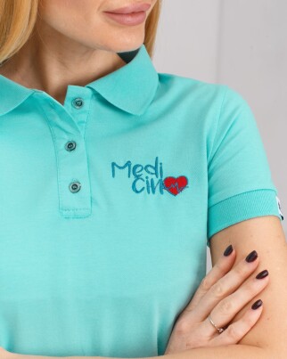 Medical polo for women light turquoise with embroidery Medicine 147-426-637 (6613402) фото 4