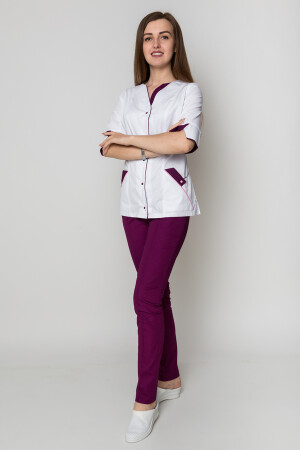Костюм медицинский Кристина+Бр. зауженные. COTTON. Белый / баклажан (5410101) фото 1