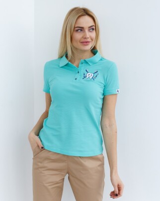 Медицинское поло женское светло-бирюзовое с вышивкой Зубик 147-426-636 (6613403) фото 1