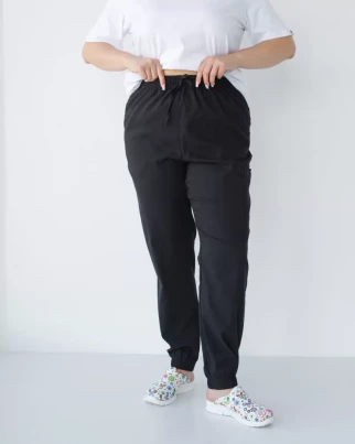 Медицинские штаны женские джоггеры стрейч черные +SIZE 501-321-730 (6637768) фото 1