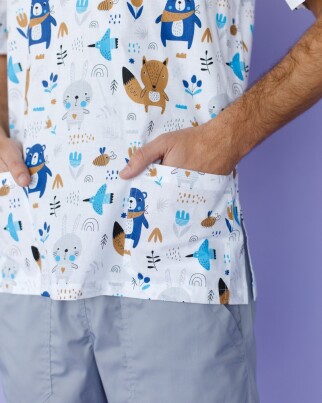 Медицинский костюм с принтом мужской Гранит зайчики серый/белый 130-328-768 (6613689) фото 7