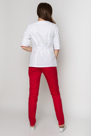 Костюм медицинский женский Кристина+Бр. зауженные. COTTON. Белый / красный (5410104) фото 11