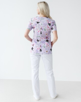 Медицинский костюм с принтом женский Топаз Laboratory white/purple 137-324-775  (6613277) фото 2
