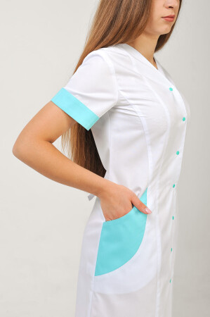 Халат медицинский Гармония. COTTON. Белый + ментол (отделка) (544797) фото 8