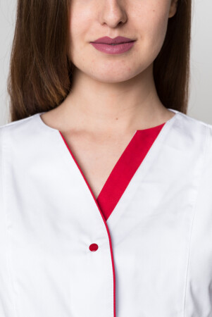 Костюм медицинский женский Кристина+Бр. зауженные. COTTON. Белый / красный (5410104) фото 13