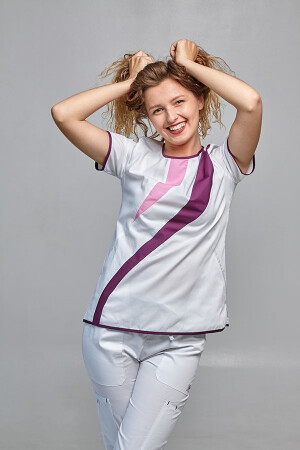 Медицинский костюм Айс+Бр. Вирджиния. COTTON. Белый + баклажан + розовый / белый (544712) фото 6