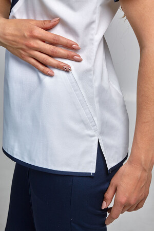 Медицинский костюм Айс+Брюки зауженные. COTTON. Белый + темно-синий + голубой / темно-синий (544709) фото 9