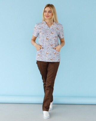 Медицинский костюм с принтом женский Топаз Bear gray/brown 138-373-558 (6613254) фото 7
