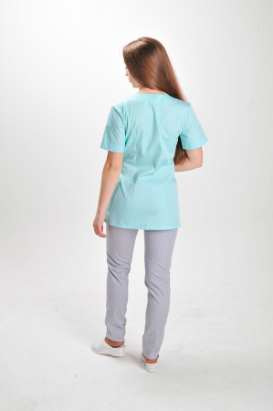 Медицинский костюм Марина+ Бр. зауженные. COTTON. Ментол / светло-серый (544747) фото 4