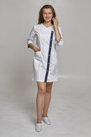 Cleopatra dressing gown. COTTON. White + black (trim) (544815) фото 3